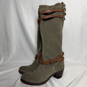 Frye Jane Strappy Boots Size 7 Olive Green